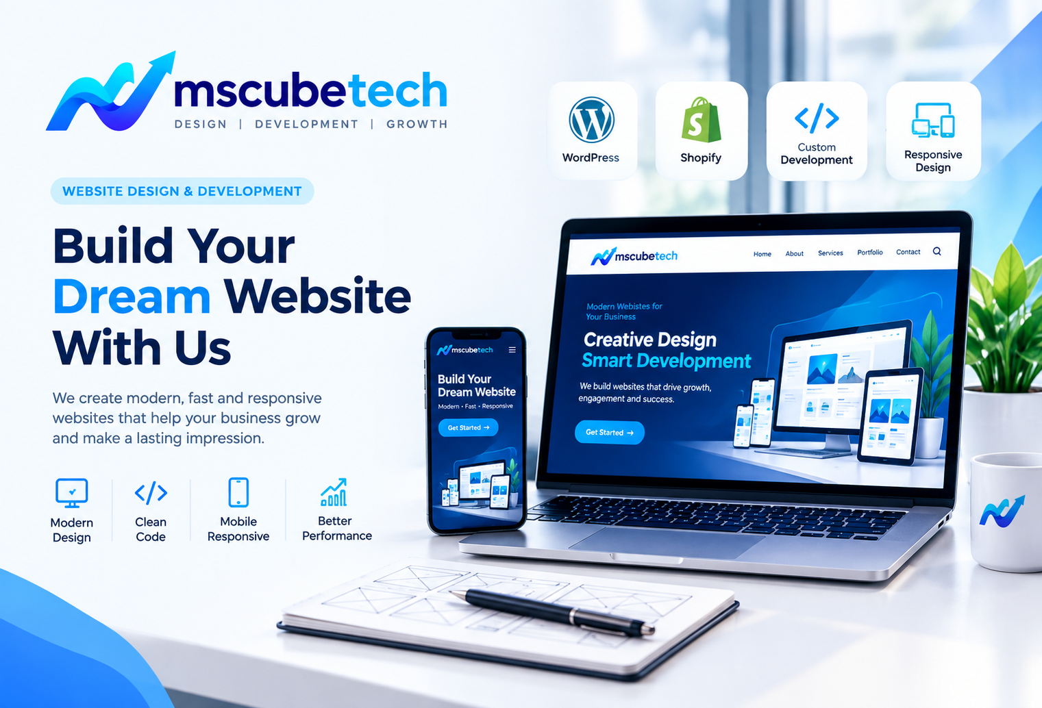 Modern website design and development workspace